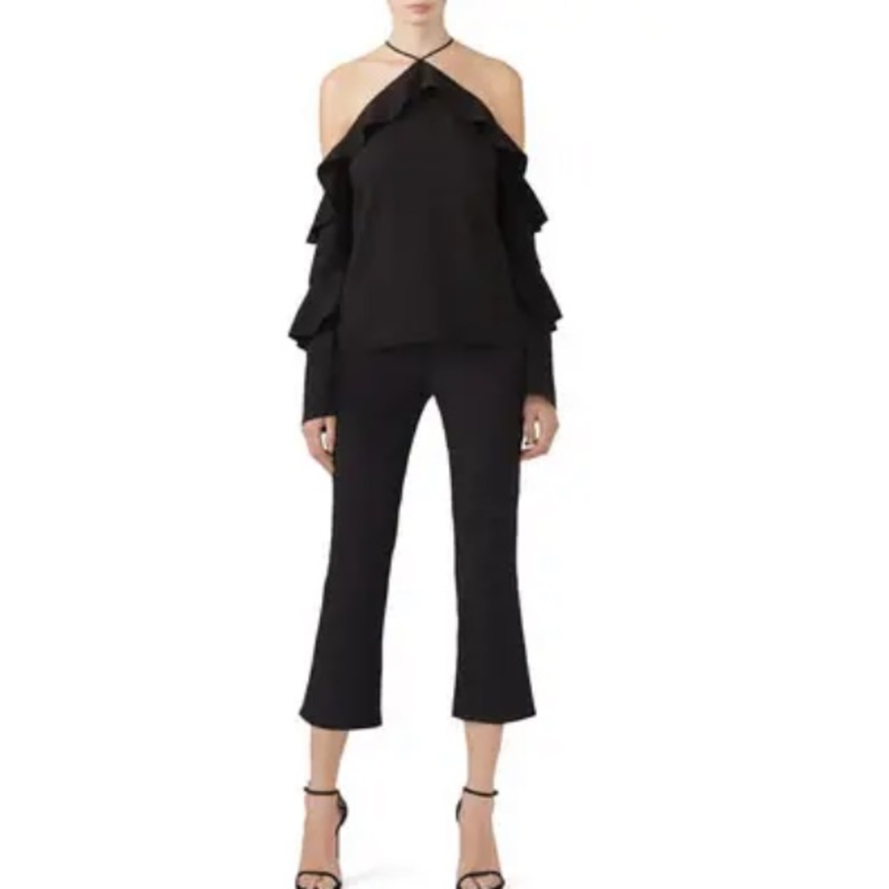 Cooper & Ella Black Ruffle Cold Shoulder Top Large